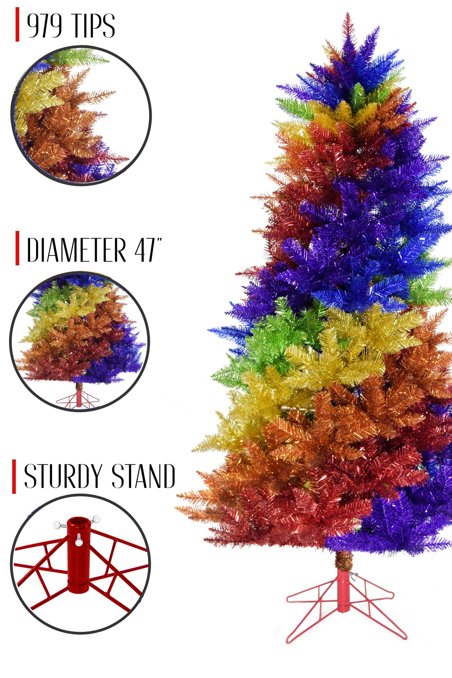 6.5' Rainbow Swirl Tinsel Christmas Tree with Red Stand