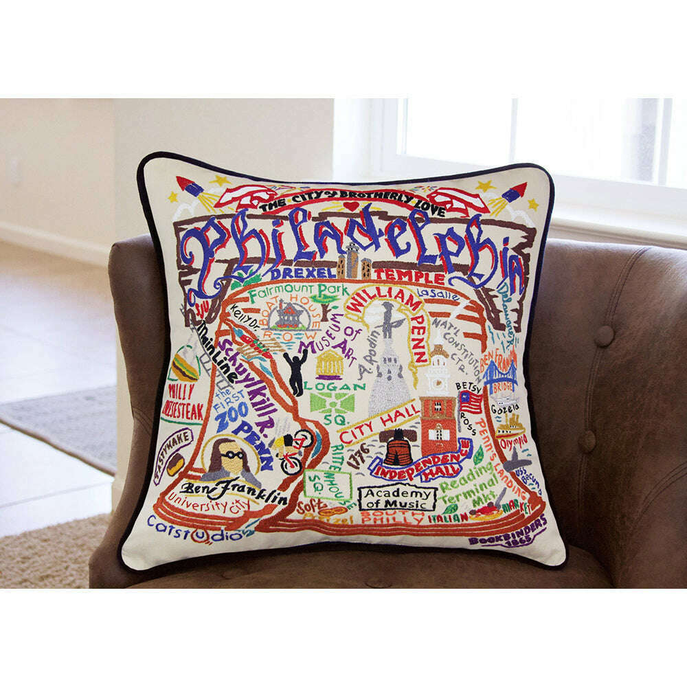 Philadelphia Hand-Embroidered Pillow