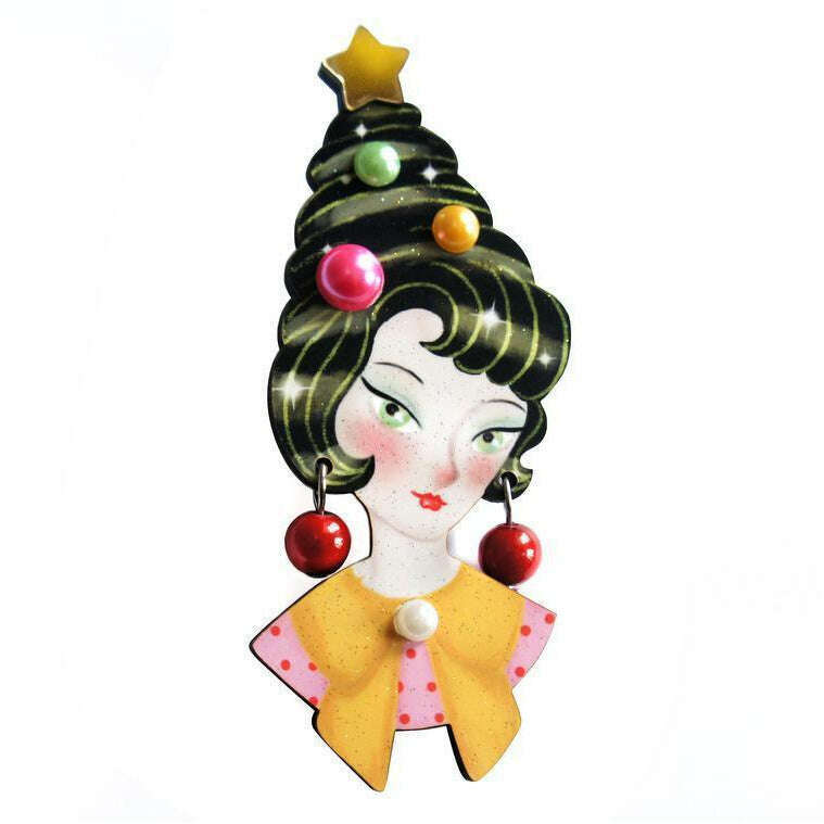 Pin up Lady with Christmas hairstyle Brooch by Laliblue