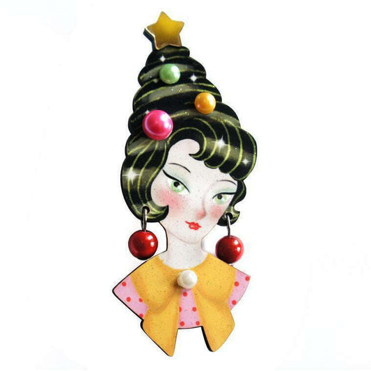 Pin up Lady with Christmas hairstyle Brooch by Laliblue
