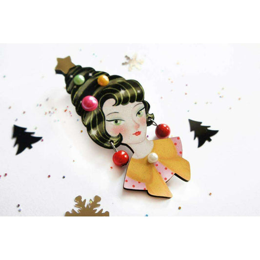 Pin up Lady with Christmas hairstyle Brooch by Laliblue