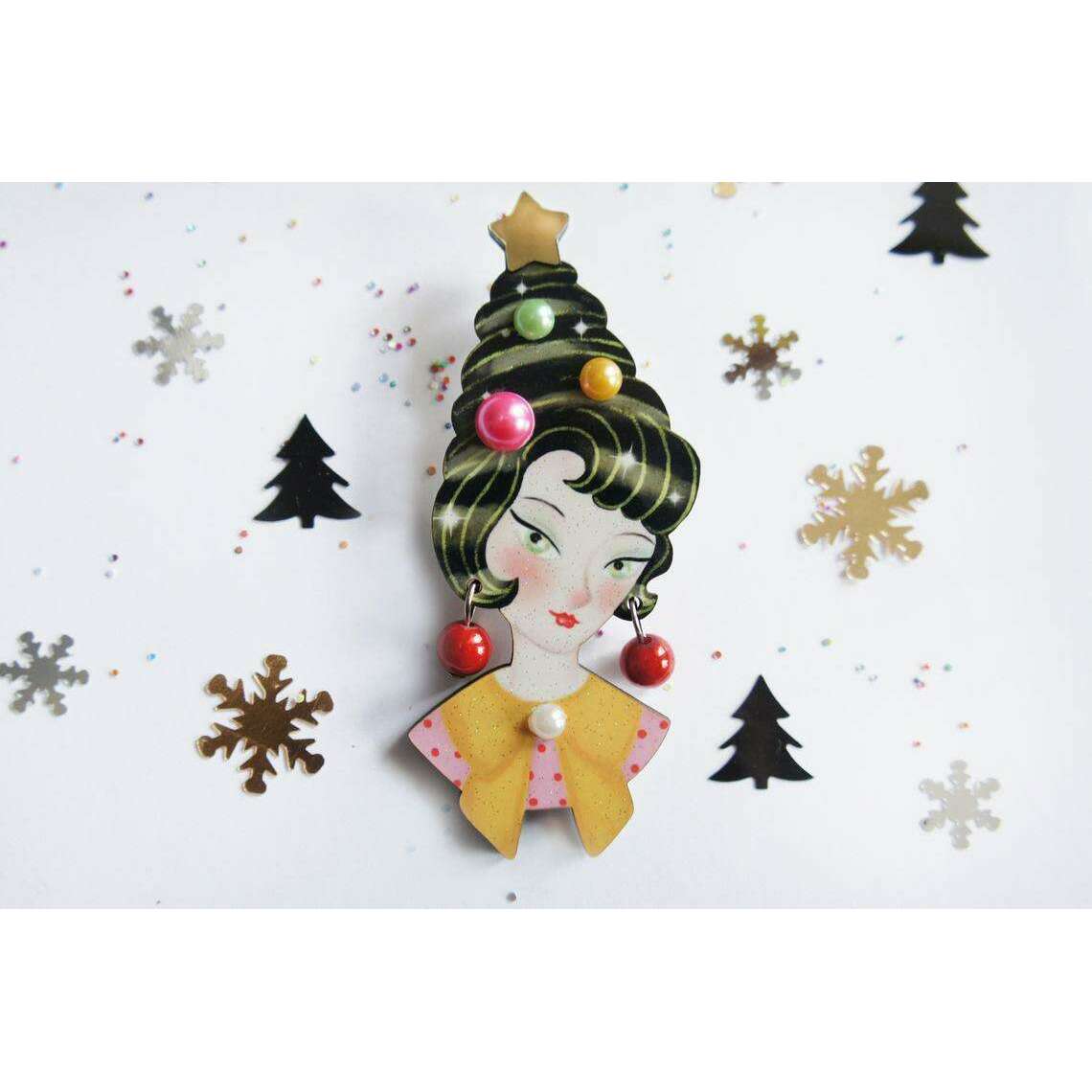 Pin up Lady with Christmas hairstyle Brooch by Laliblue