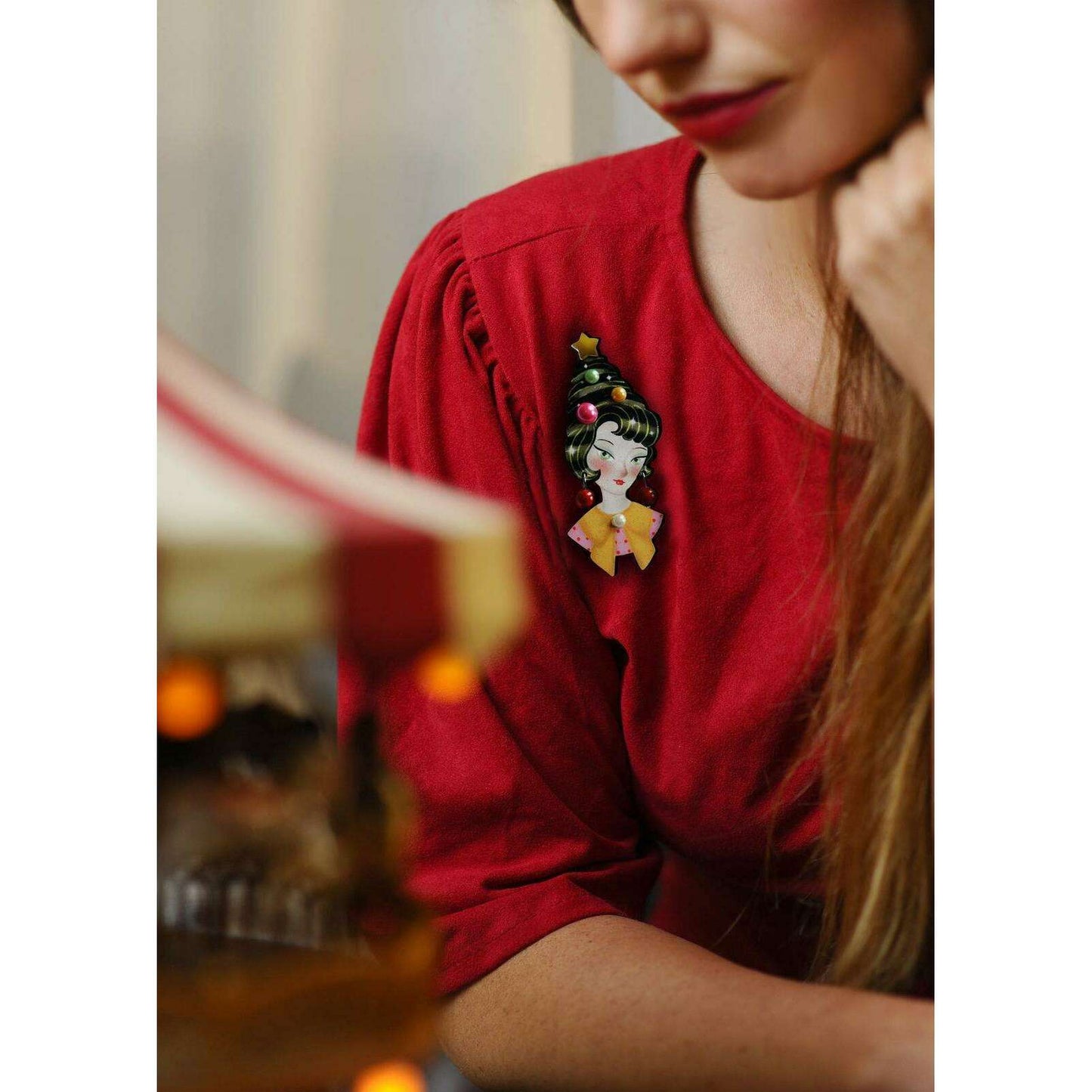 Pin up Lady with Christmas hairstyle Brooch by Laliblue