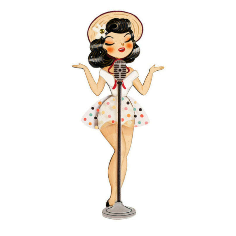 Pin-up Singer Standing w/ Microphone Brooch by Laliblue