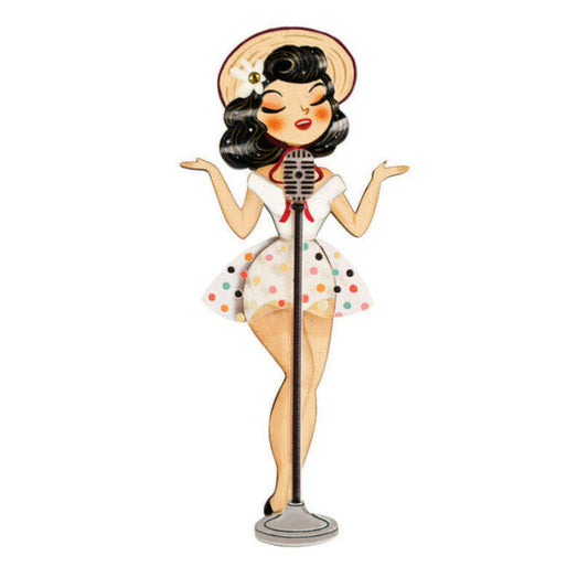 Pin-up Singer Standing w/ Microphone Brooch by Laliblue