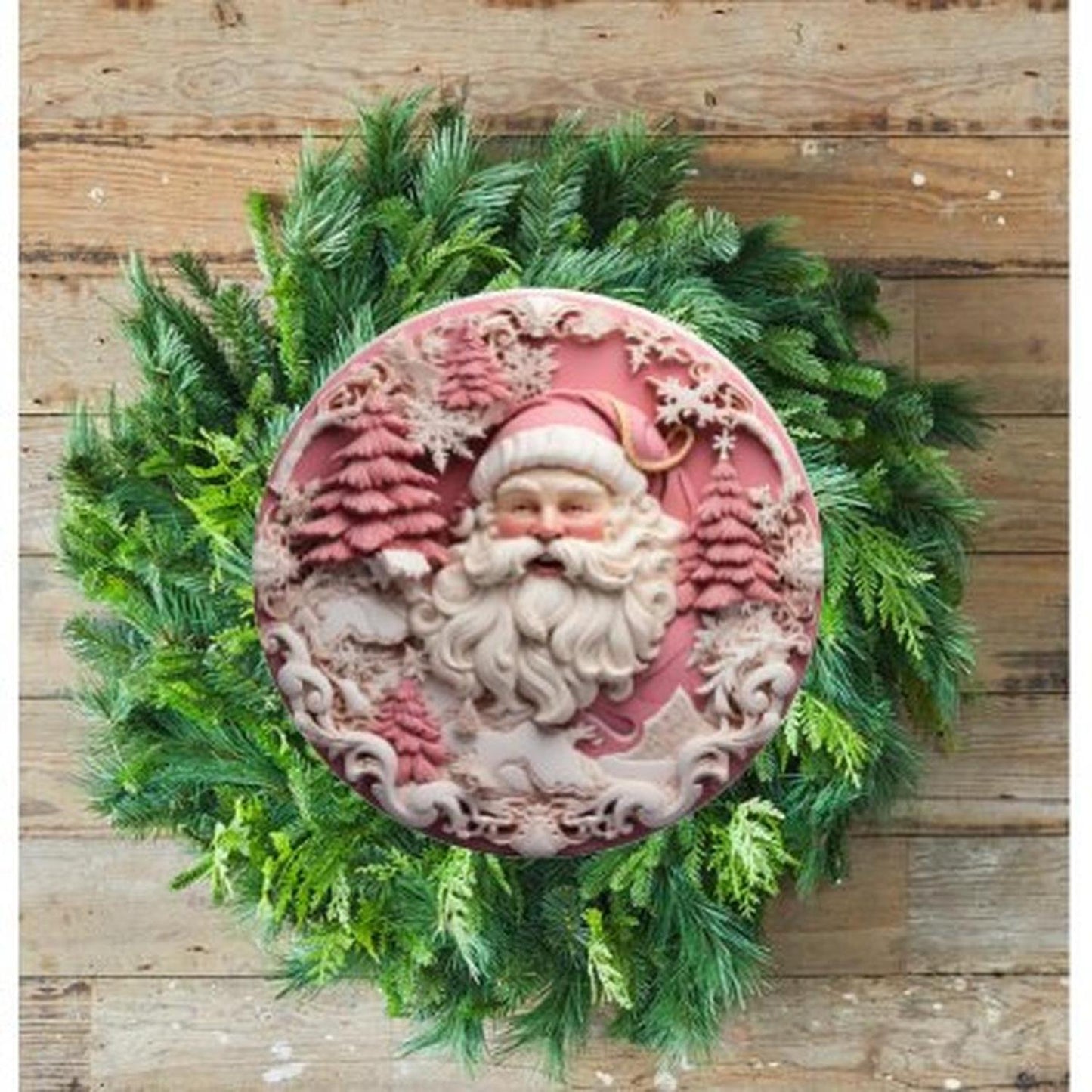 Pink 3D Santa Christmas Sign - Wreath Enhancement