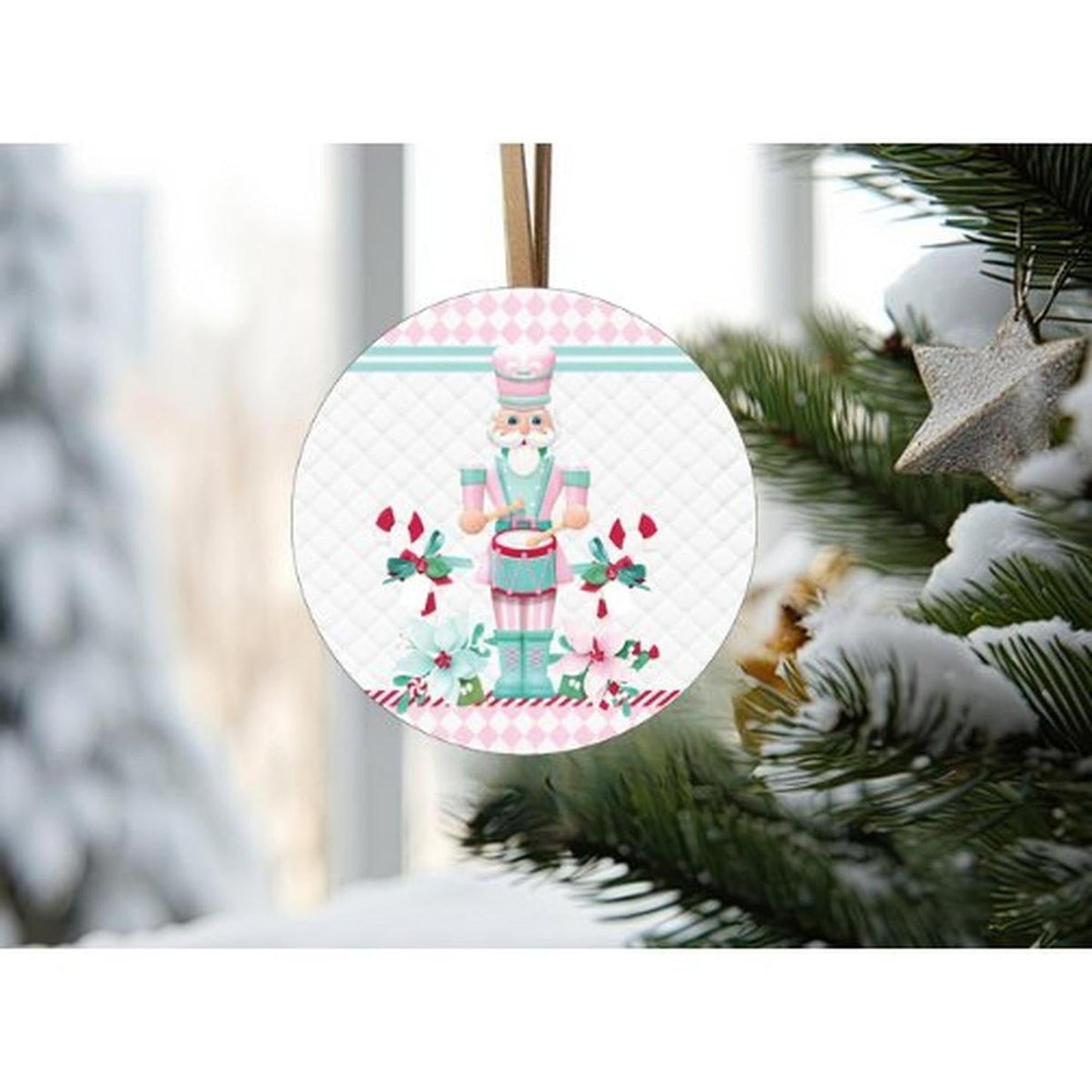 Pink Nutcracker Harlequin Poinsettia Sign - Wreath Enhancement