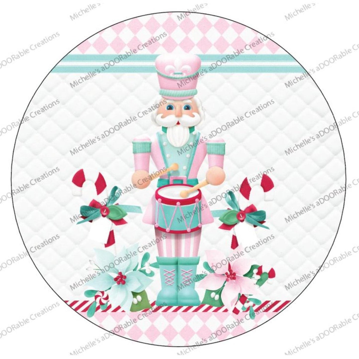 Pink Nutcracker Harlequin Poinsettia Sign - Wreath Enhancement