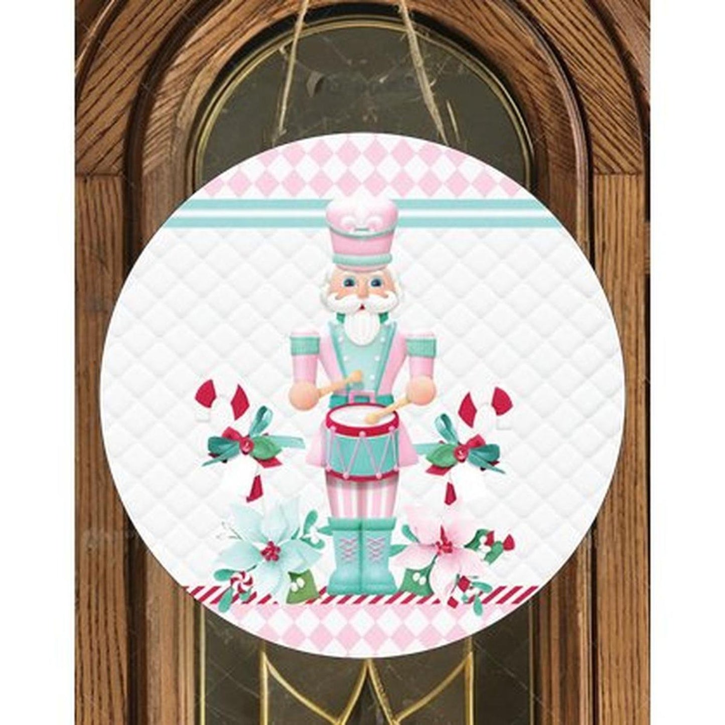 Pink Nutcracker Harlequin Poinsettia Sign - Wreath Enhancement