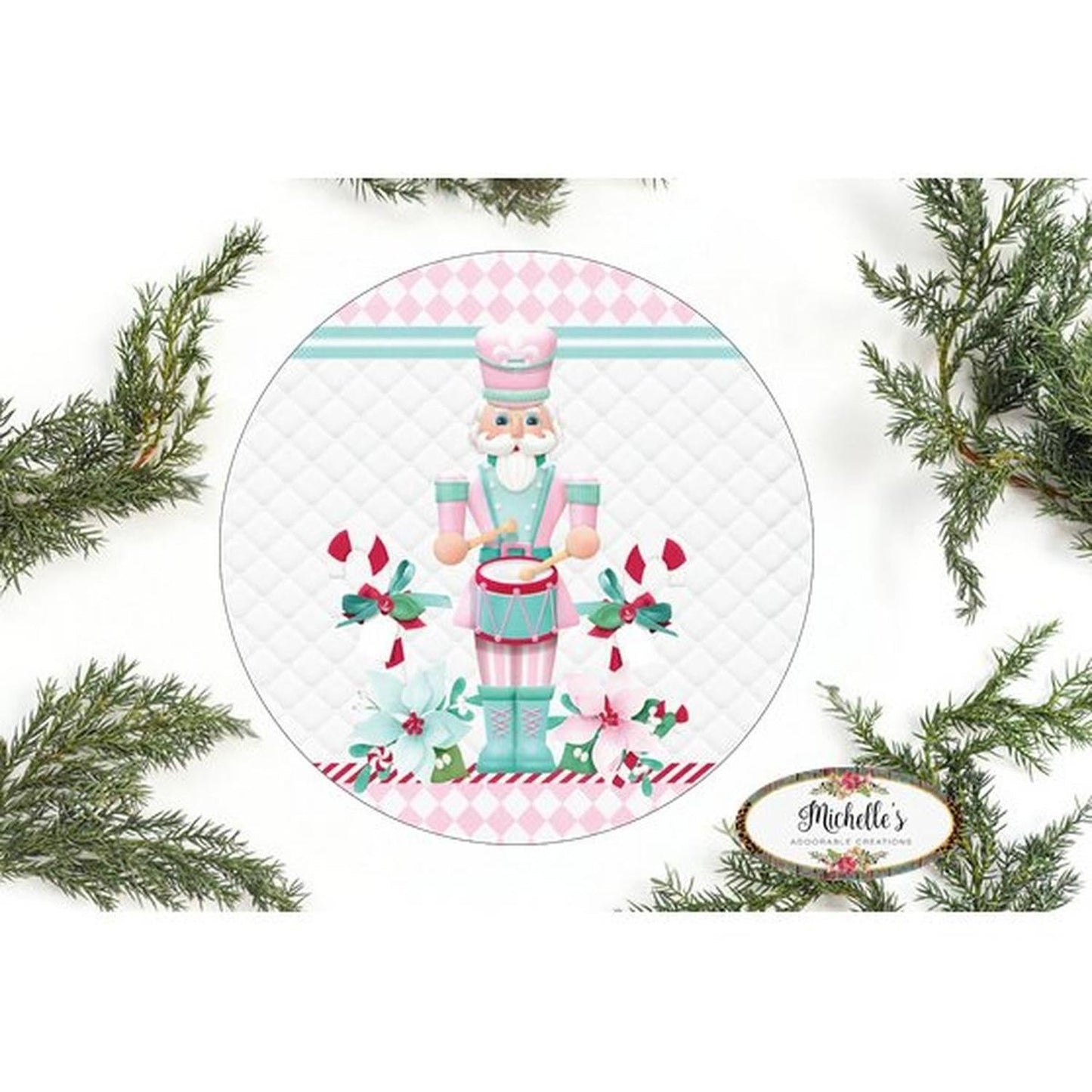 Pink Nutcracker Harlequin Poinsettia Sign - Wreath Enhancement