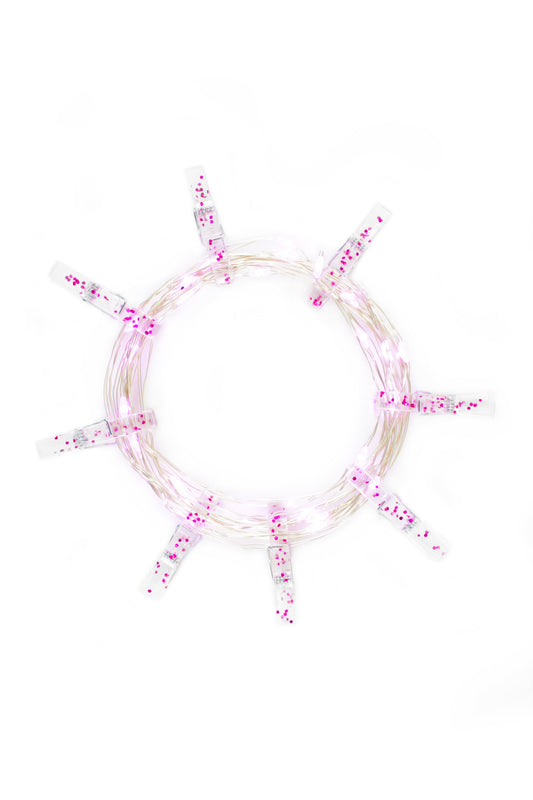 36 LED Pink Glitter Photo Clip String Light- Battery Operated