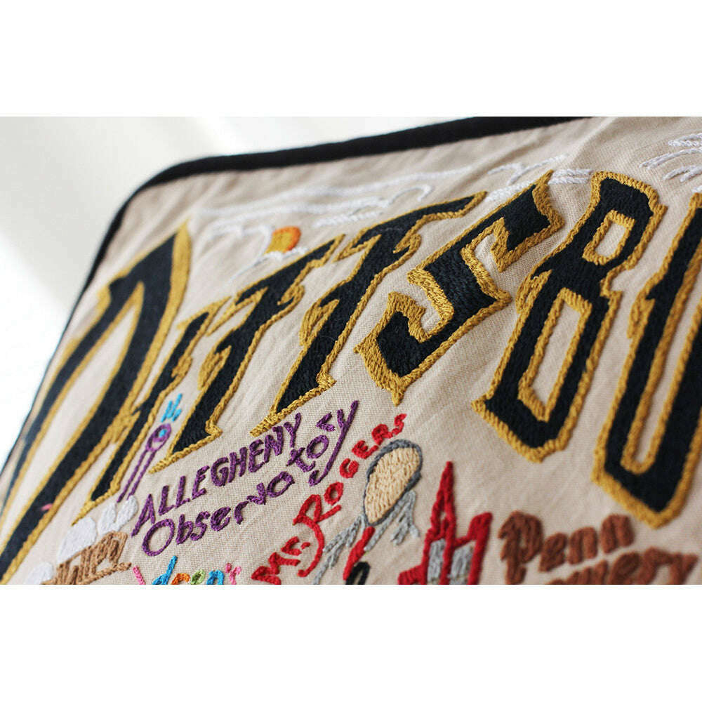 Pittsburgh Hand-Embroidered Pillow