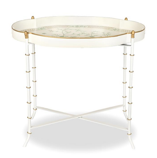 Ivory & Green Scalloped Tray Table
