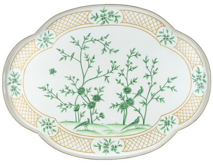 Ivory & Green Scalloped Tray Table