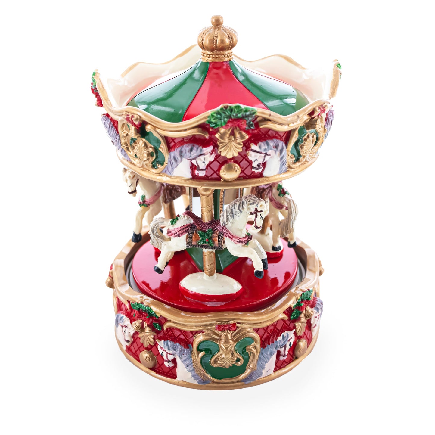 Animated Musical Christmas Carousel Figurine - Rotating Horse Music Box