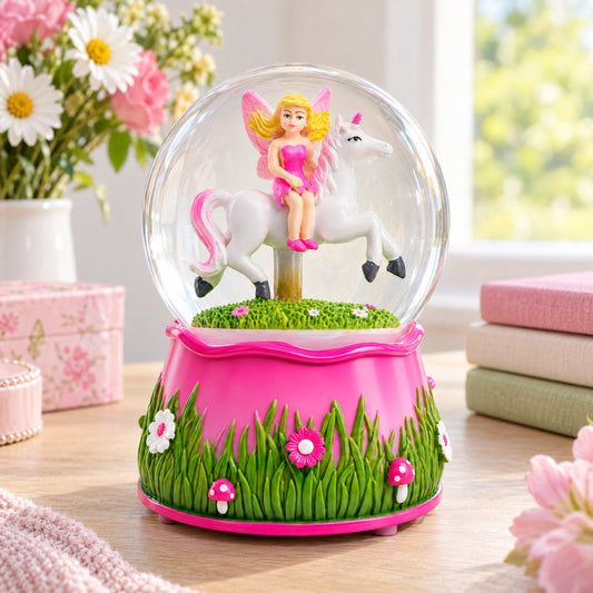 Unicorn Carousel with Fairy Musical Water Snow Globe