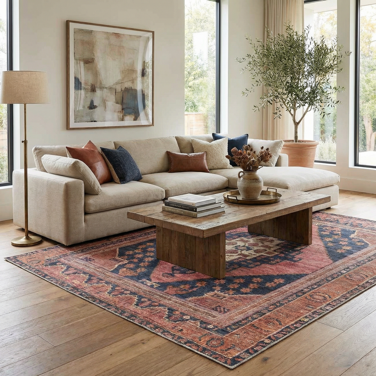 a living room with a couch and a coffee table