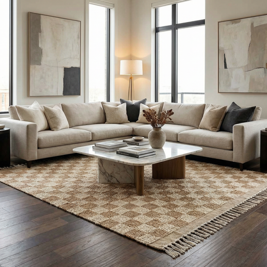 Ionut Checkered Jute Area Rug