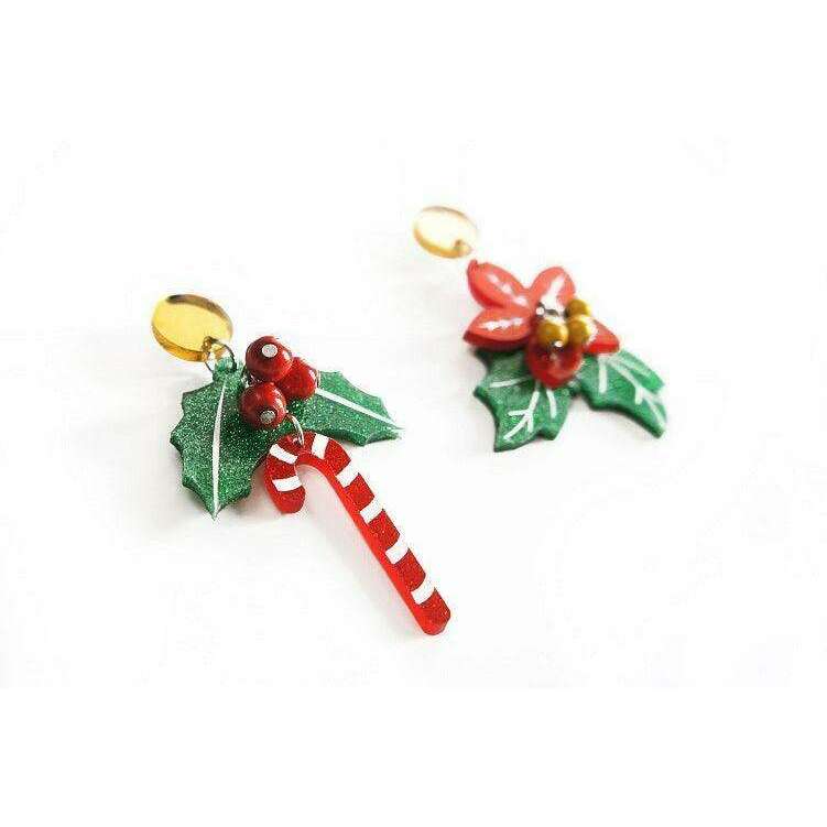Poinsettia and Candy Cane Earrings by Laliblue