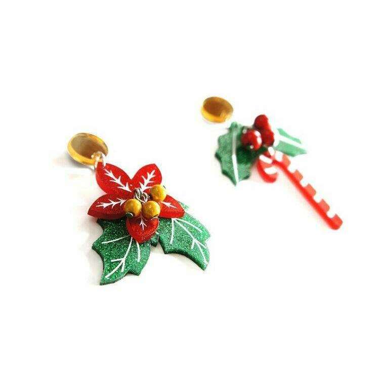 Poinsettia and Candy Cane Earrings by Laliblue