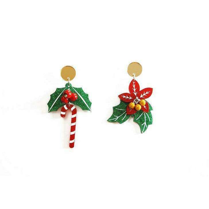 Poinsettia and Candy Cane Earrings by Laliblue