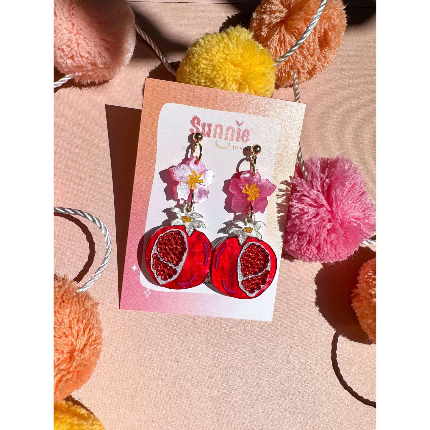 Pomegranate Acrylic Dangle Earrings
