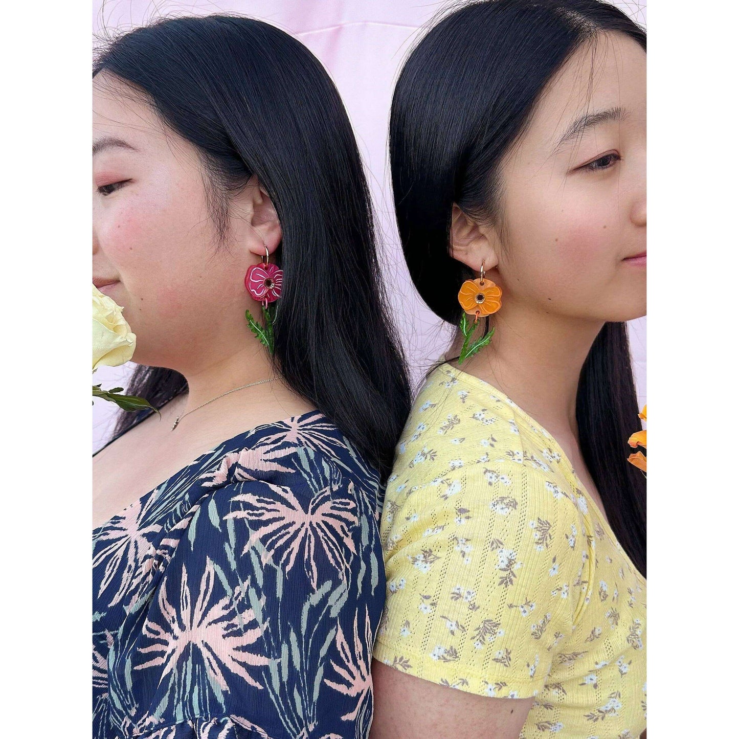 Poppy Bloom Earrings -PINK & ORANGE