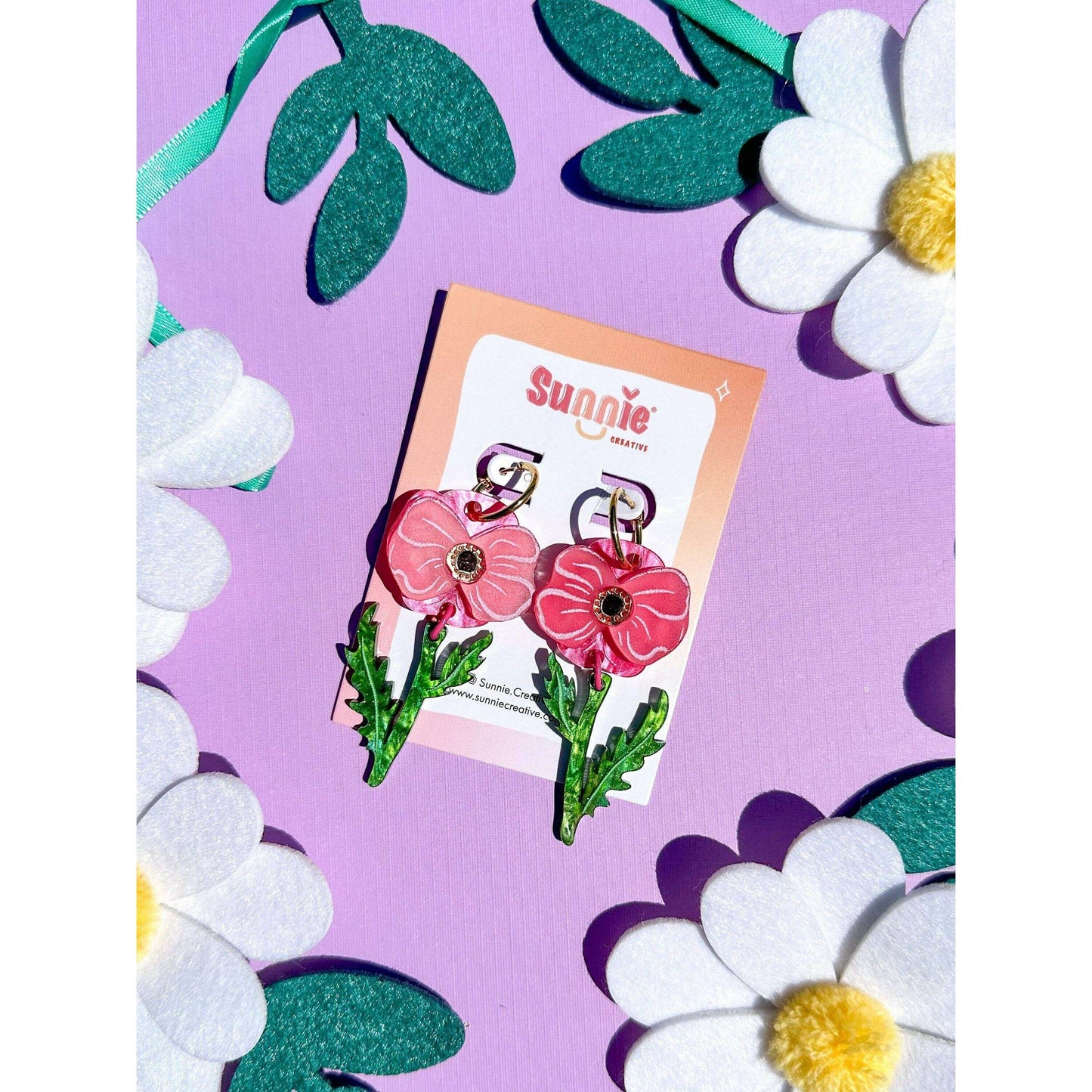 Poppy Bloom Earrings -PINK & ORANGE