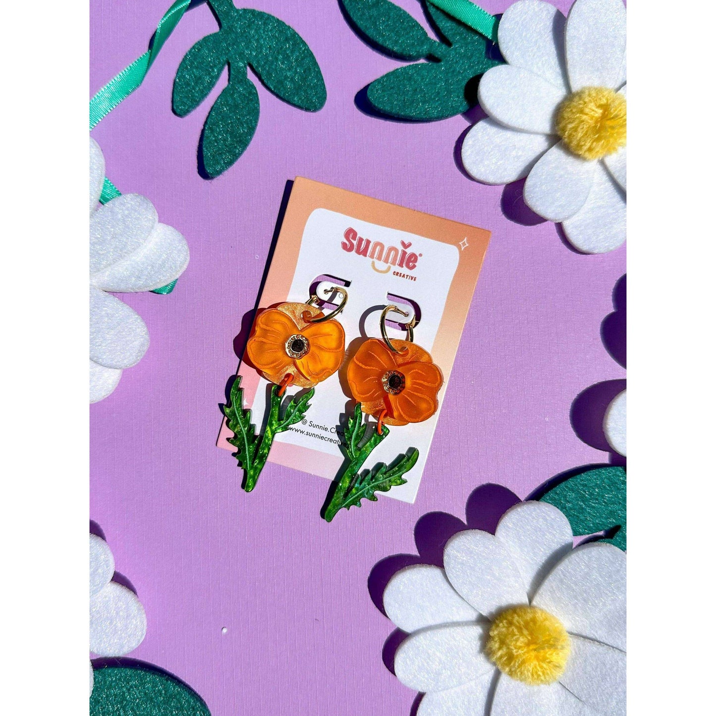 Poppy Bloom Earrings -PINK & ORANGE