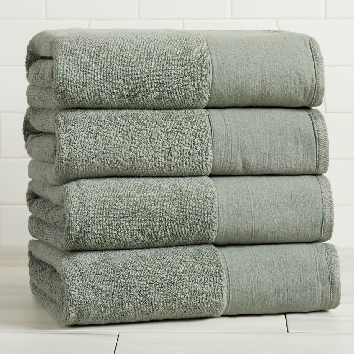 Cotton Linen-Like Border 6-Piece Towel Set - Priya Collection