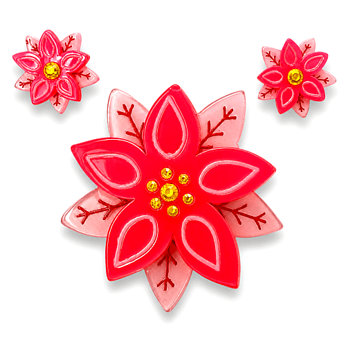Pretty Poinsettia Brooch & Earring Set by Lipstick & Chrome