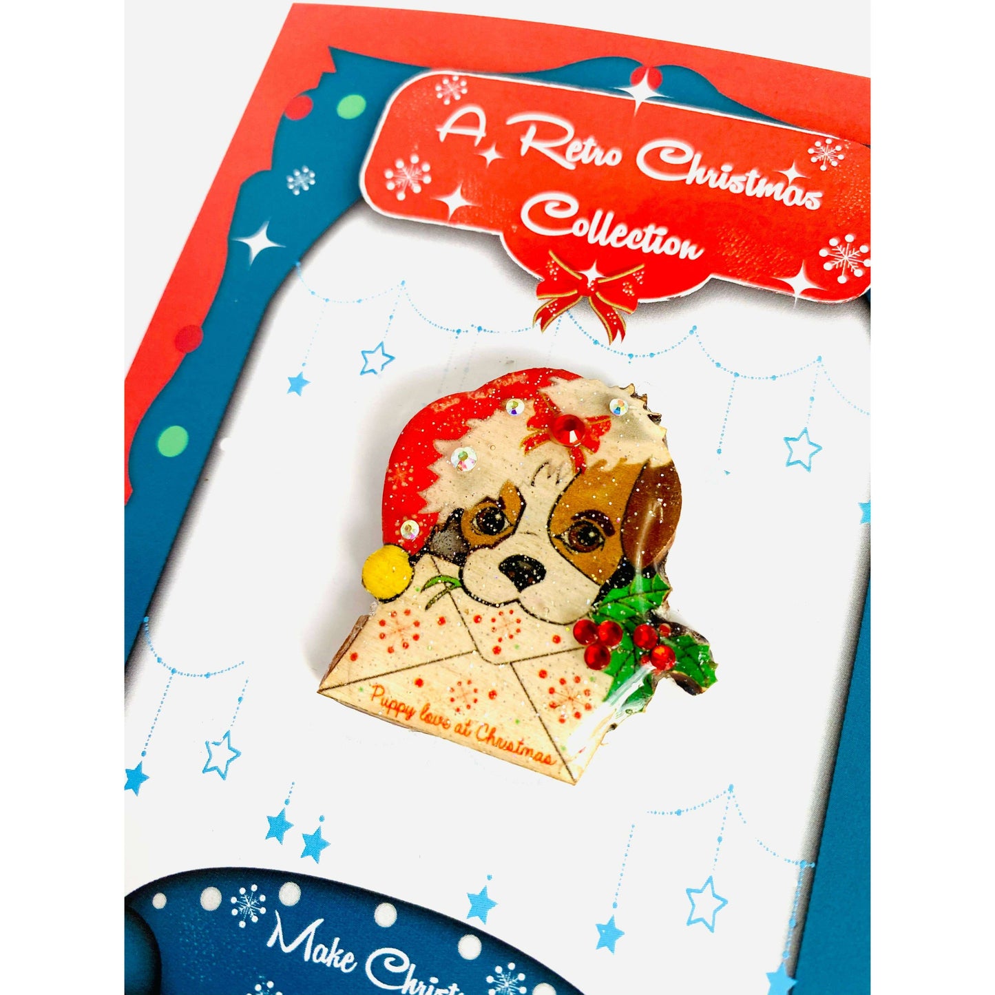 Puppy love at Xmas Brooch by Rosie Rose Parker