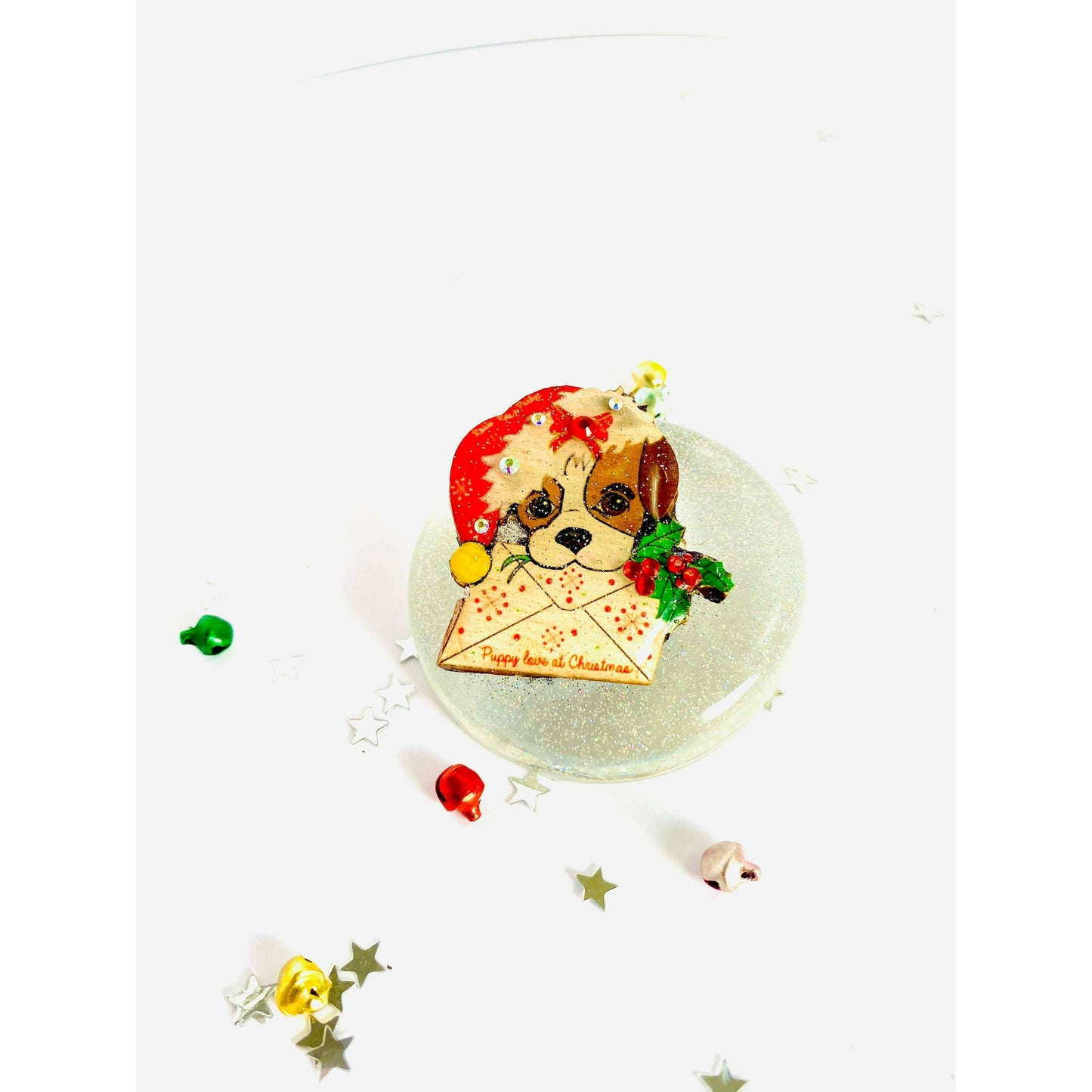 Puppy love at Xmas Brooch by Rosie Rose Parker
