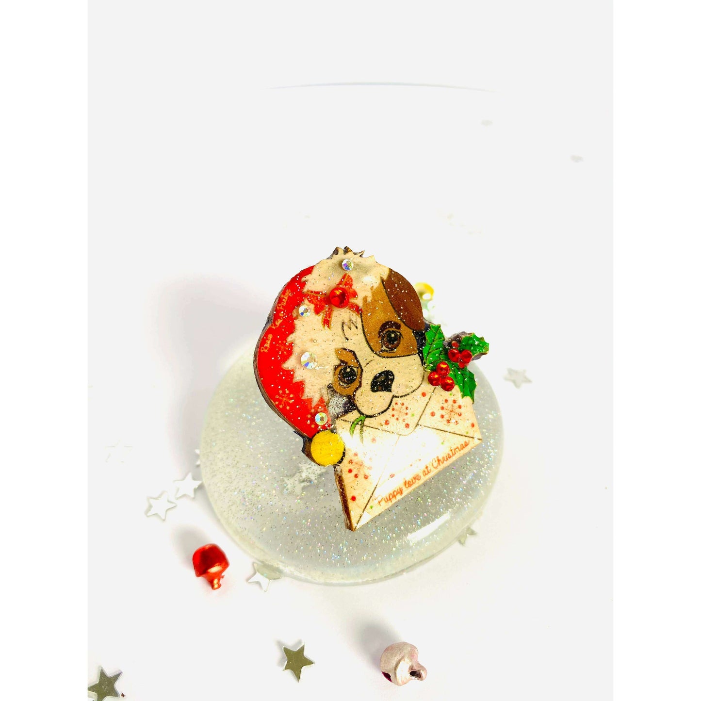 Puppy love at Xmas Brooch by Rosie Rose Parker