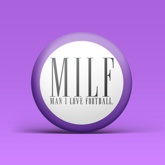 a purple and white ball with text on it