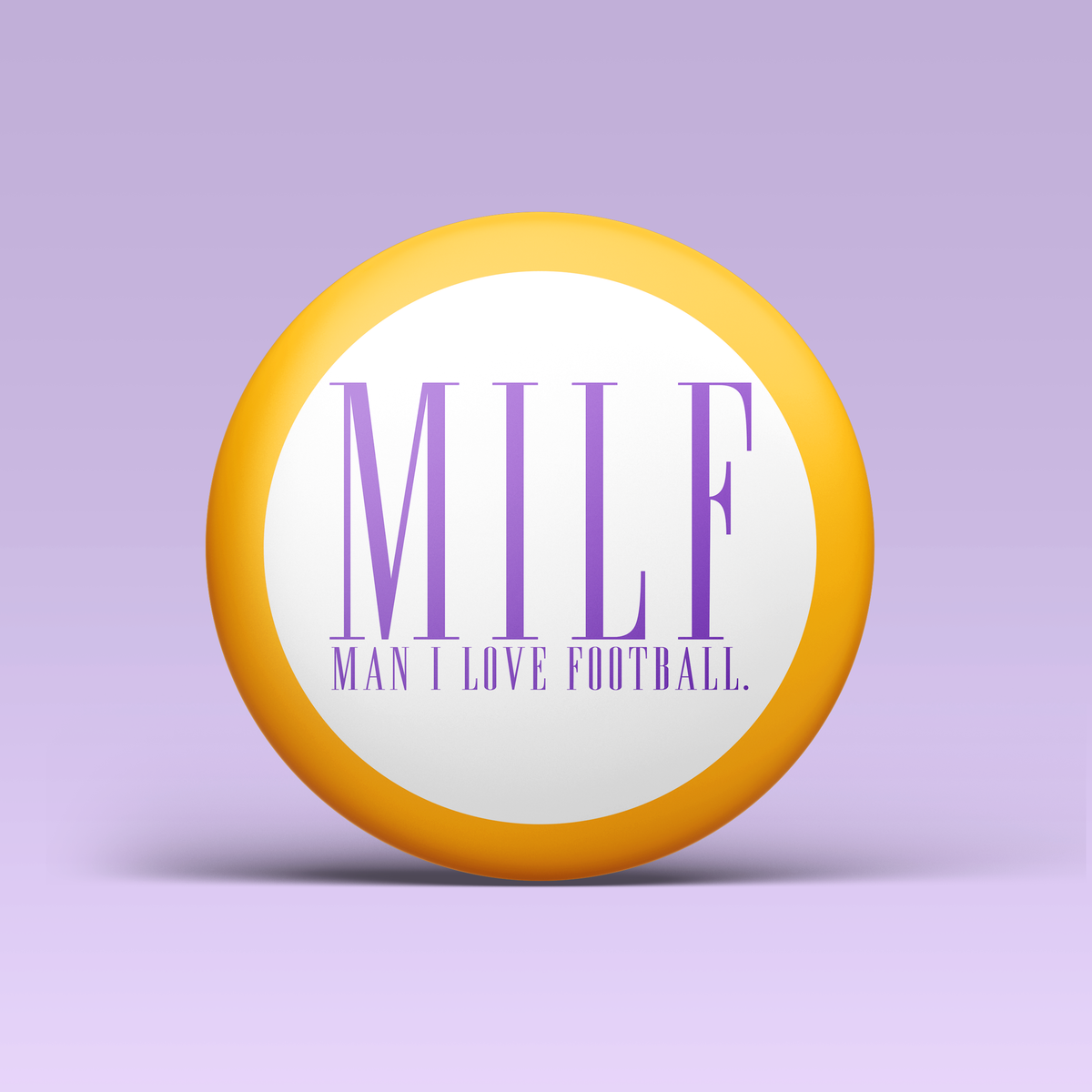a yellow and white circle with purple text