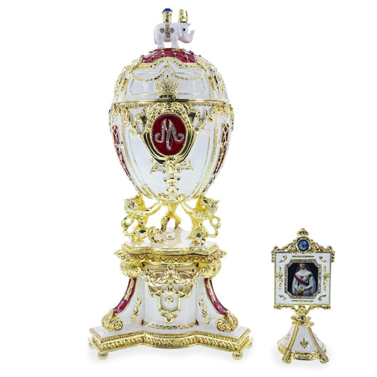 a white and gold ornate egg shaped object