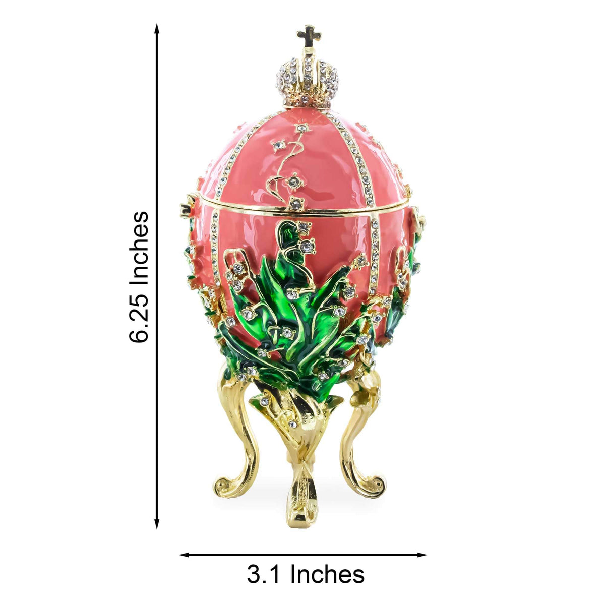 a pink and green egg with a crown and a cross