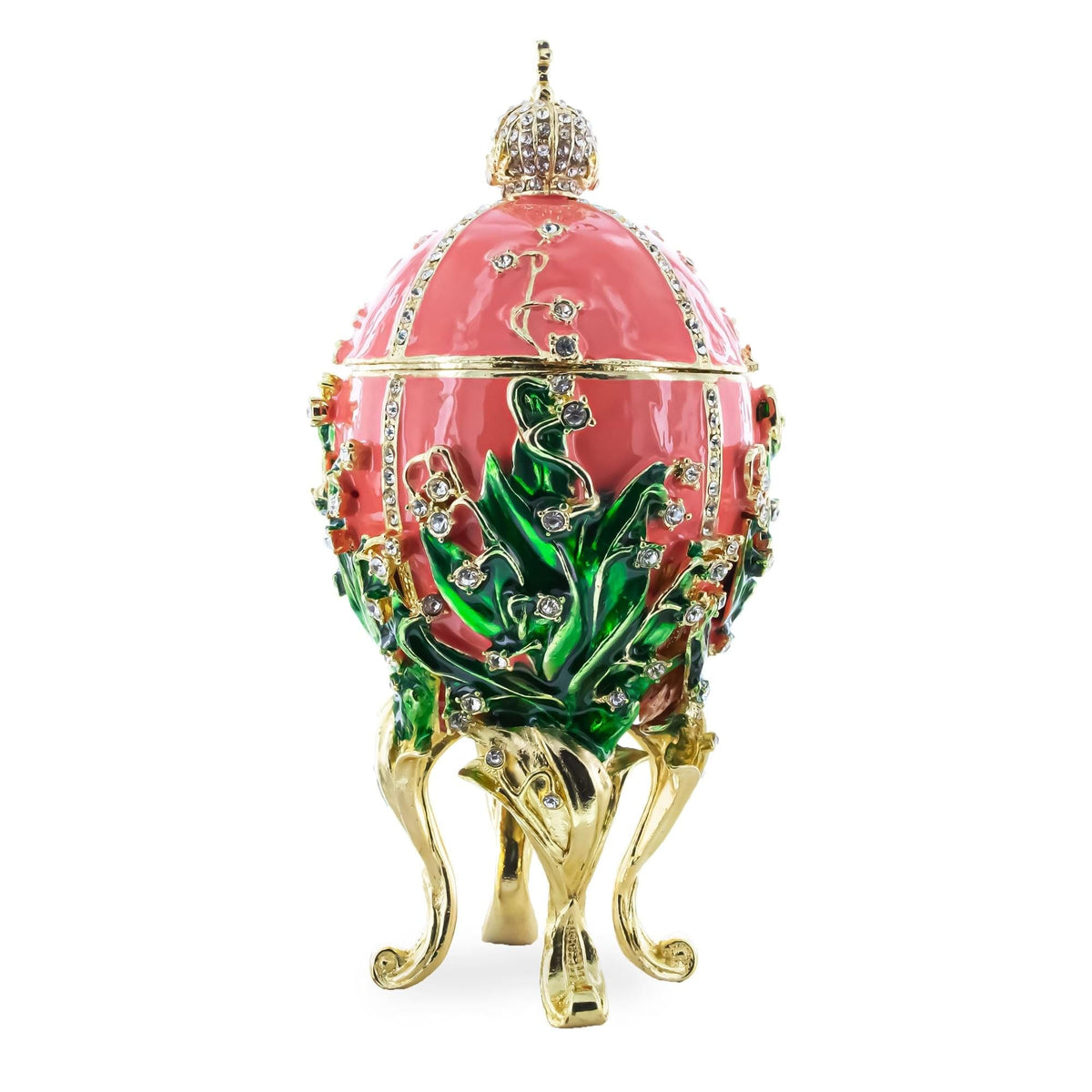 a pink and gold egg shaped object
