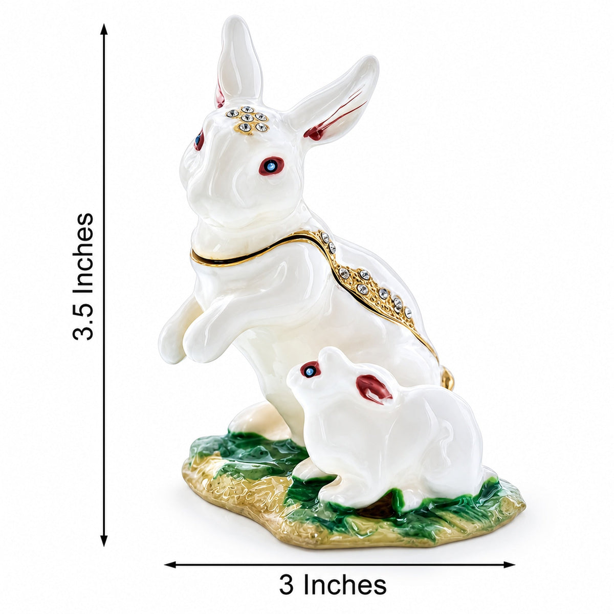 a white rabbit statue with a gold border