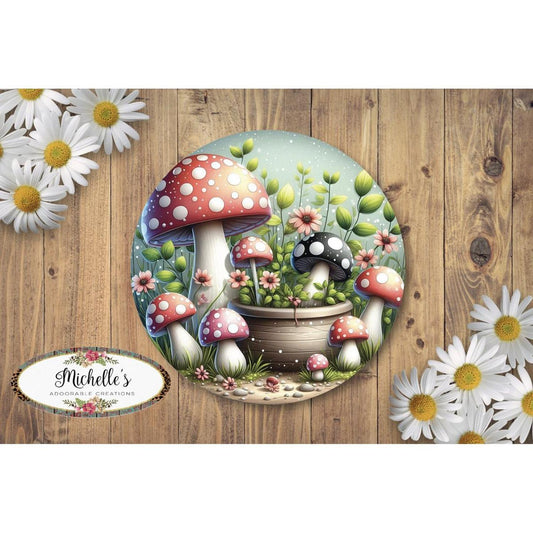 Red Black Mushroom Fairy Round Sign