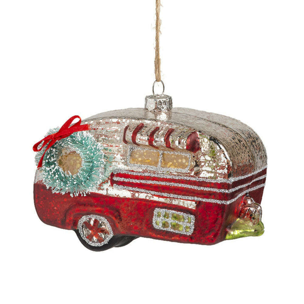 Red Canned Ham Vintage Camper Glass Ornament