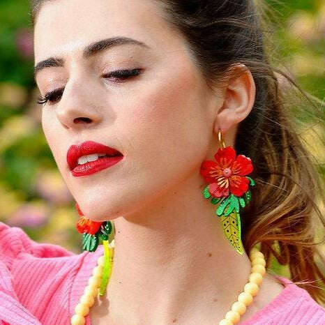 Red Tropical Flower Earrings by Laliblue