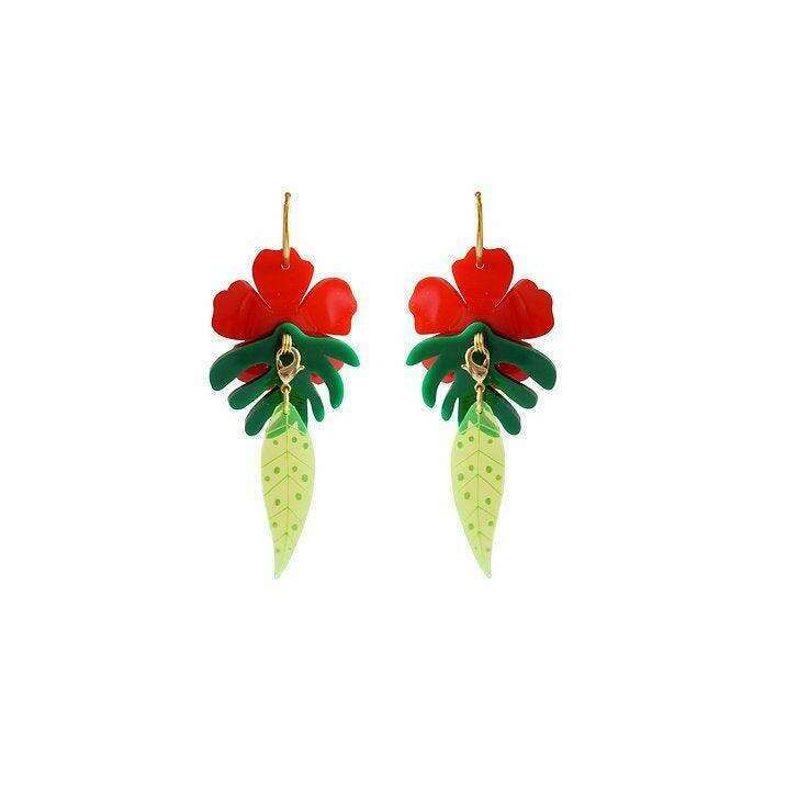 Red Tropical Flower Earrings by Laliblue