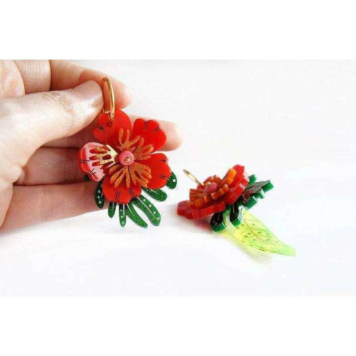 Red Tropical Flower Earrings by Laliblue