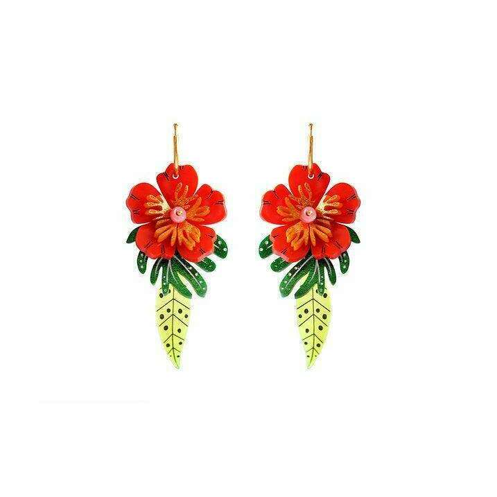 Red Tropical Flower Earrings by Laliblue