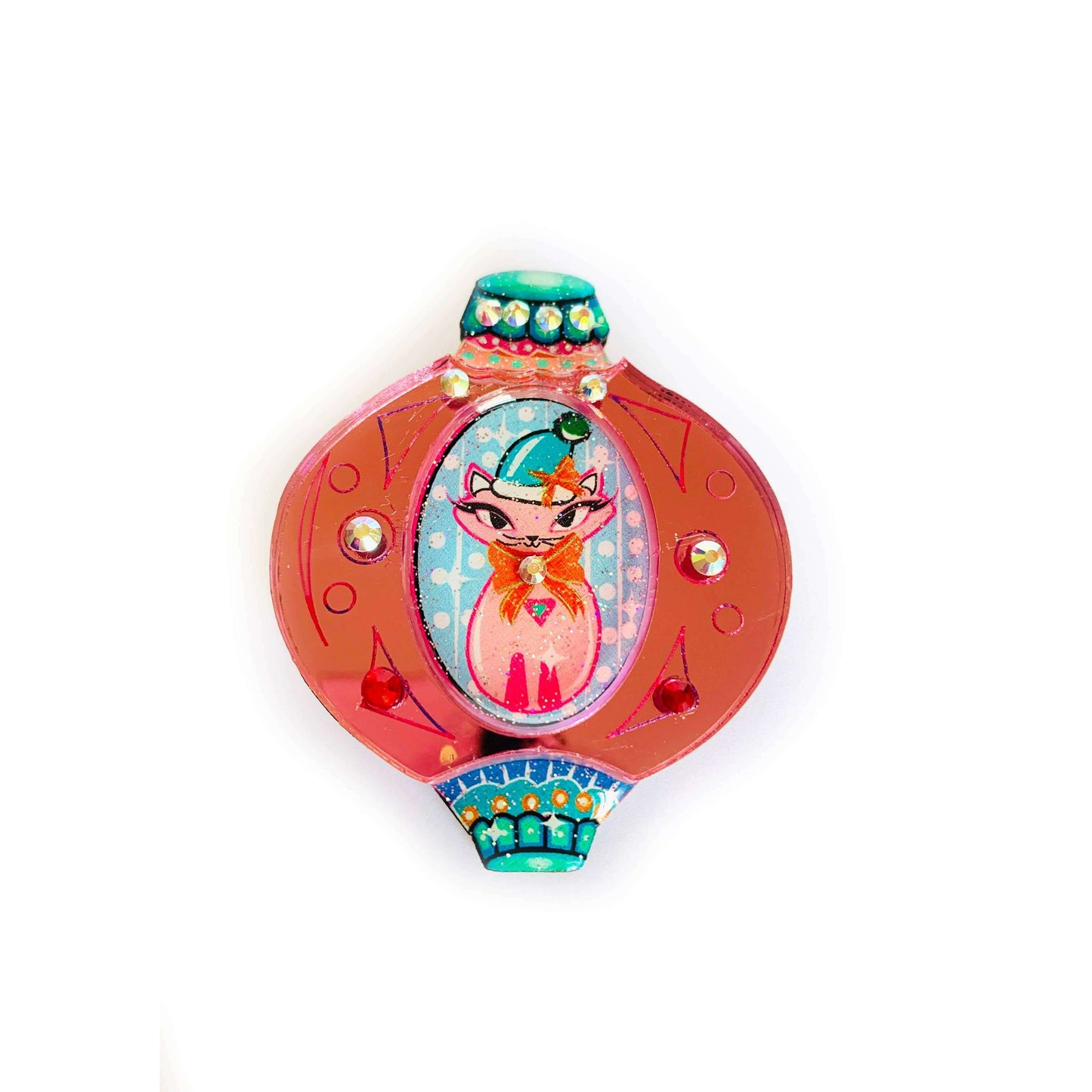 Retro Cat Christmas Bauble Brooch by Rosie Rose Parker