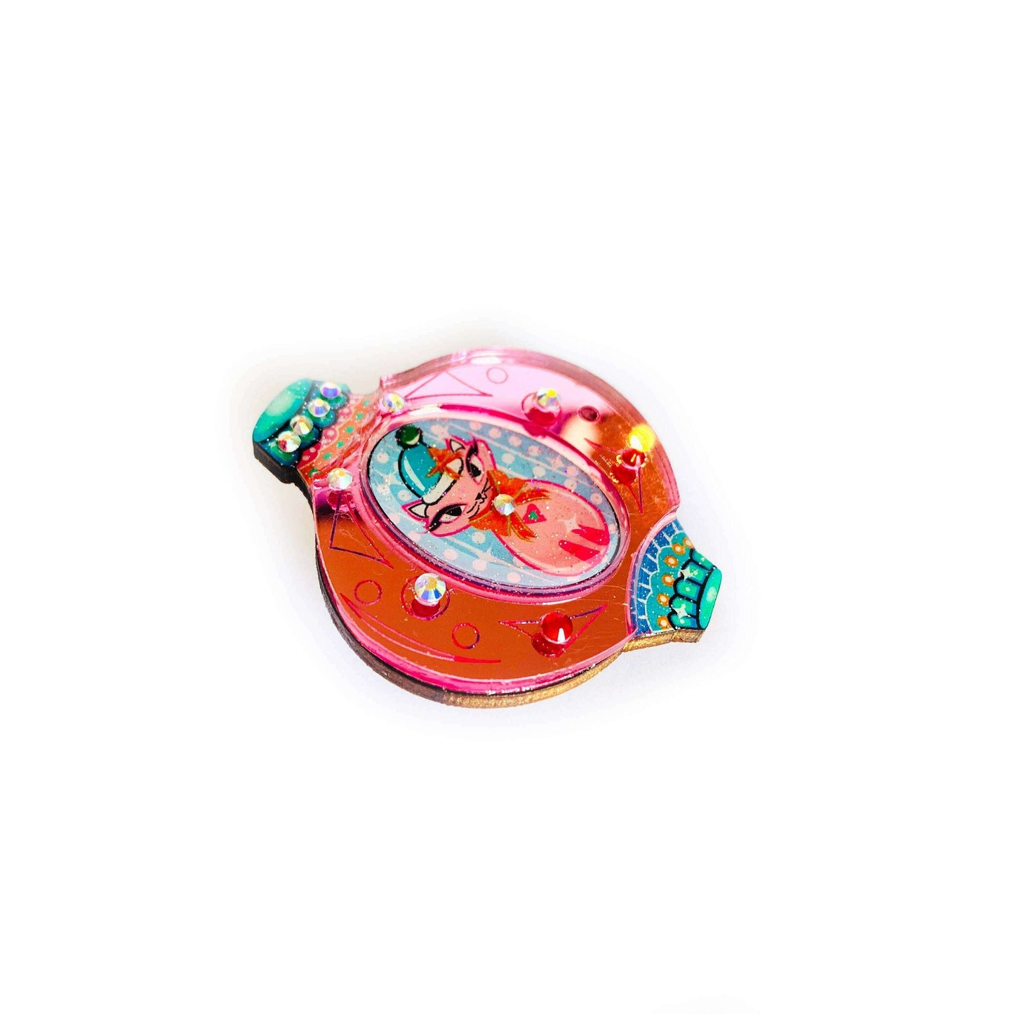 Retro Cat Christmas Bauble Brooch by Rosie Rose Parker