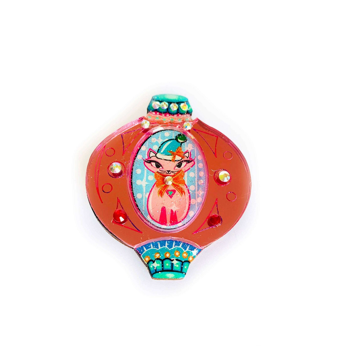 Retro Cat Christmas Bauble Brooch by Rosie Rose Parker