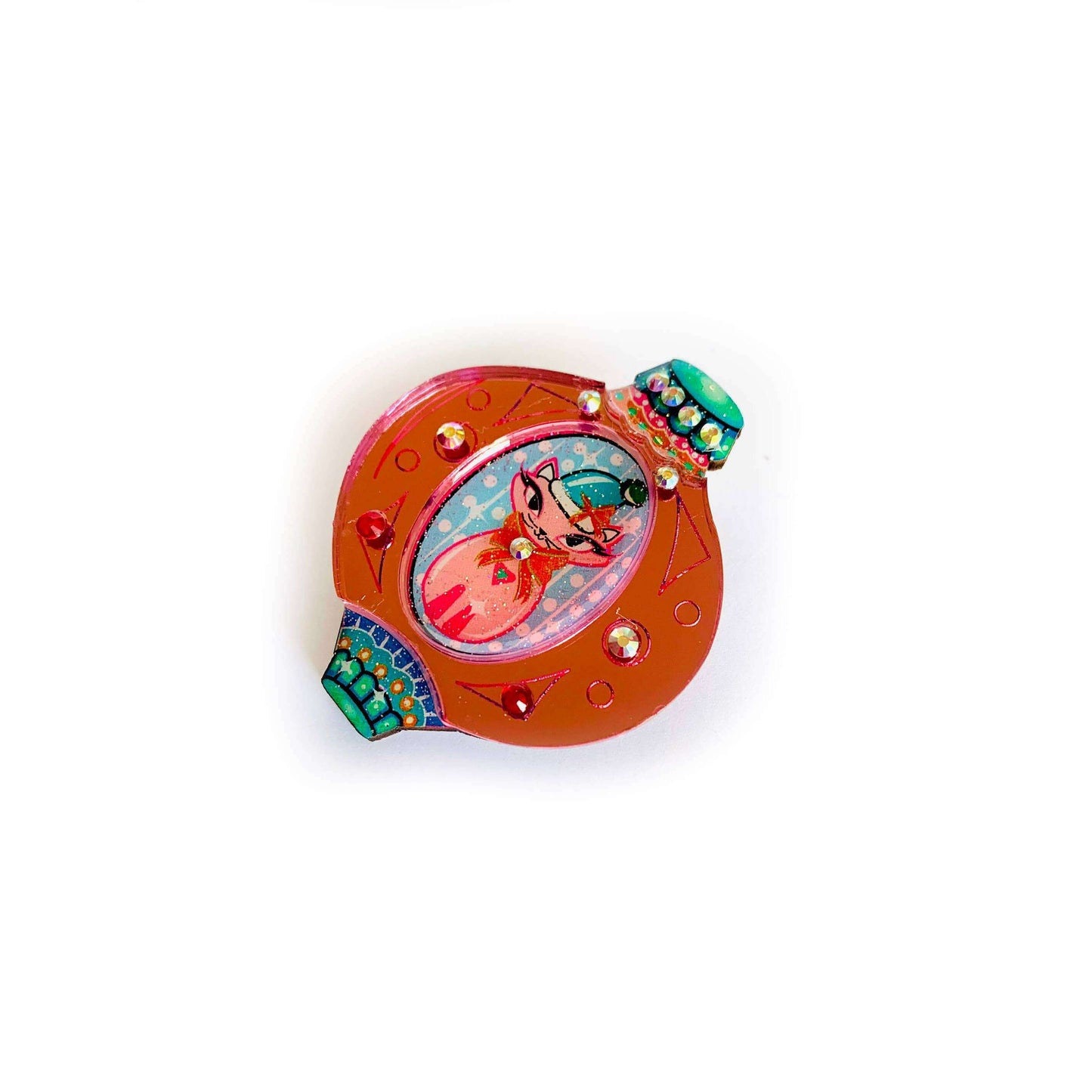 Retro Cat Christmas Bauble Brooch by Rosie Rose Parker
